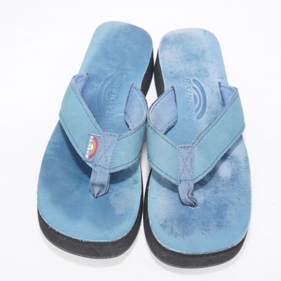 Rainbow Thick Strap Blue Platform Sandals, Size 9 - Picture 6 of 7